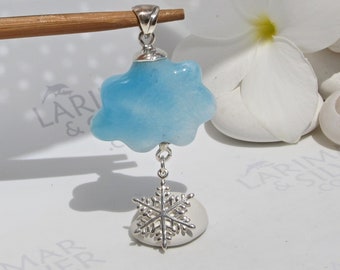 Poetic powder blue cloud pendant, Snows of Atlantis 2 - icy larimar pendant silver snowflake kawaii jewel fast shipping winter Xmas gift