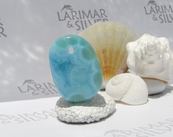 Dominican Larimar stone bead, Pebble Underwater - sea blue stone aquamarine bead beach pendant surf pendant focal speedy delivery best gift