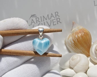 Perfect turtleback Larimar pendant, Beyond Love: The Ocean - tiny Larimar heart pendant silver aqua blue love fast delivery worldwide gift.