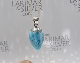 AAA quality Larimar pendant, Mermaids Strawberry 8 - reversible Larimar drop pendant solid silver fruit fast delivery worldwide unique gift