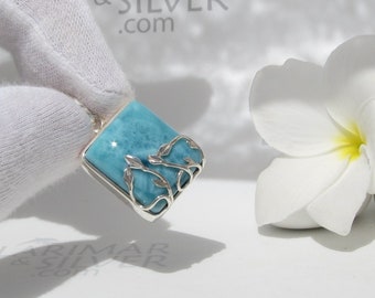 Designer pendant, Mermaids Garden - azure Larimar rectangle pendant 925 silver seascape turquoise pendant fast shipping worldwide wife gift