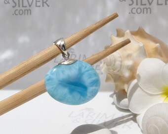 Natural dominican Larimar stone pendant, Secret Cove - translucent blue pebble reversible Reiki stone ocean energy fast delivery friend gift