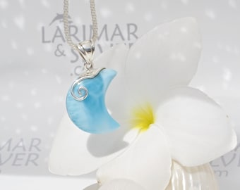 Swiss blue moon pendant, The little Moon deep inside Me, Larimar stone crescent pendant 925 silver comfort necklace fast delivery woman gift