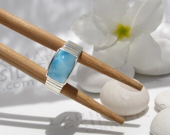 AAA Larimar band ring size 12, Man of Atlantis 28 - crystal blue gemstone inlay ring sailor sea lifestyle fast delivery worldwide man gift