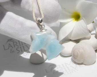 Ice blue Larimar unicorn, Unicorn in the Snow - crystal blue carved Larimar pendant 925 silver white horse head speedy shipping gift for her