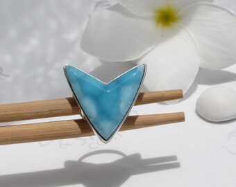 Eye catching cocktail Larimar ring size 7.5, Atlantis Amazon - Big Larimar ring solid silver turquoise blue arrow speedy delivery wife gift