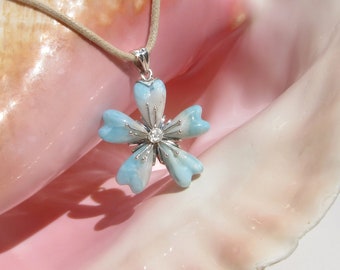 Rare tropical island flower pendant, Caribbean Flower 6 - special creation Larimar pendant spring flower fast delivery worldwide woman gift