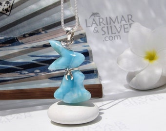 Kawaii Larimar rabbit pendant, My Bunny at Sea 3 - reversible Larimar bunny pendant blue rabbit fast delivery worldwide special gift for her