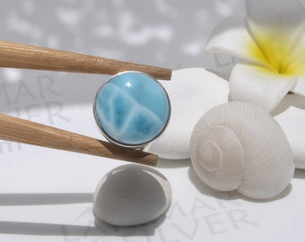 Turquoise round ring size 7, The Butterfly Effect - turtleback Larimar stone ring 925 silver blue circle ring speedy delivery gift for woman