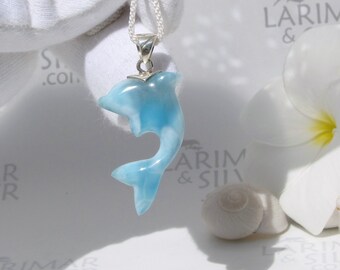 Cute little blue dolphin pendant, Dolphin Arlequin - Larimar pendant solid silver dolphin leap fast delivery worldwide brother gift sister