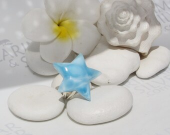 Rare Larimar gemstone star ring size 6.5, Starfish Island - iridescent topaz blue ring 925 silver fast delivery worldwide best gift for wife