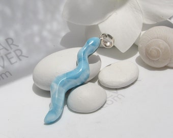 One of a kind turquoise pendant, The Snake Charmer 2 - AAA Larimar snake pendant 925 silver fast delivery worldwide very special woman gift