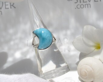 Larimar ring size 6.5 by Larimarandsilver, Caribbean Moon 2 - Larimar moon ring/blue crescent ring/selene/fast delivery Larimar jewelry/gift