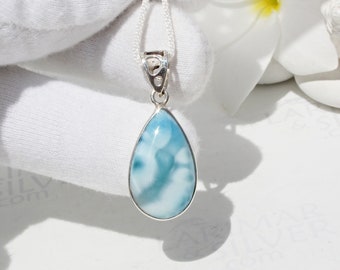 Fairytale blue flower pattern pendant, Mermaid Magnolia - Larimar stone teardrop pendant soft turquoise fast delivery worldwide woman gift