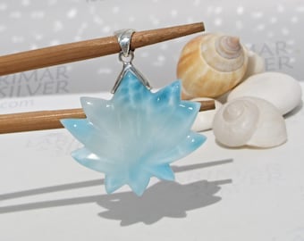 Rare lotus flower pendant, Mermaids Serenity - carved lotus pendant Larimar stone meditation reiki fast shipping worldwide very special gift