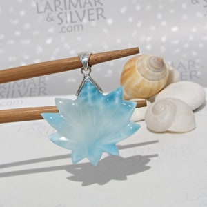 Rare lotus flower pendant, Mermaids Serenity - carved lotus pendant Larimar stone meditation reiki fast shipping worldwide very special gift