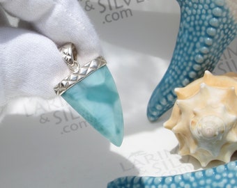 Turquoise tooth pendant, Waves Hunter, mint green Larimar fang pendant 925 silver surf necklace jade claw pendant fast shipping gift for him