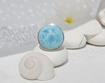 Pale blue ring size 7.25, Frozen Blue Moon 2 - blue turquoise Larimar round ring 925 silver full moon fairy ring fast delivery woman gift