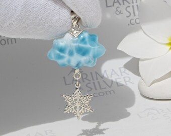 Magical blue cloud pendant, Snows of Atlantis 1 - larimar pendant 925 silver snowflake kawaii jewelry shipped quickly poetic Christmas gift