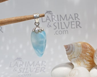 Crystalline Larimar pendant, Mermaids Strawberry 10 - aqua blue Larimar drop pendant silver comfort feel-good fast delivery worldwide gift