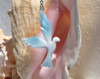 Peaceful bird pendant, Dove of Paradise 2 - crystalline Larimar stone pendant white blue bird carved freedom fast delivery jewel woman gift