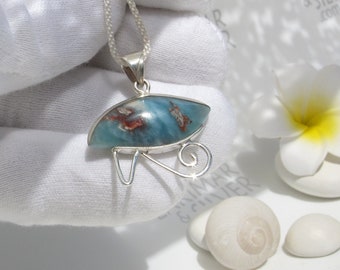 Eye of Ra pendant, Horus of the Red Sea, multi-colored Larimar stone pendant silver wedjat eye egyptian goddess fast delivery worldwide gift