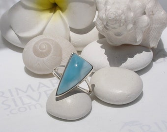 Stylish azure blue ring size 7, A Shard that fell from the Sky - cloudy turquoise Larimar ring 925 silver triangle fast delivery woman gift