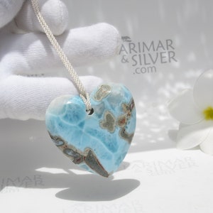 Cuenta de larimar turquesa azul jaspeada, Mapa secreto a la Atlántida 2: cuenta focal de piedra del amor natural con forma de corazón de larimar reversible, regalo de entrega rápida