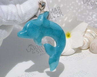 AAA Larimar pendant, The Great Dolphin, vibrant Caribbean blue dolphin pendant silver starfish dolphin leap fast delivery worldwide men gift