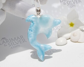 AAA grade Larimar dolphin pendant, Prince of Surf - crystal blue gem pendant 925 silver aqua sparkling water fast delivery best gift for him