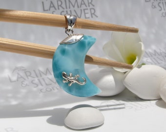 Magical blue moon pendant, Wandering in the Moonlight - turtleback Larimar pendant silver gecko mysterious fairy pendant fast delivery gift