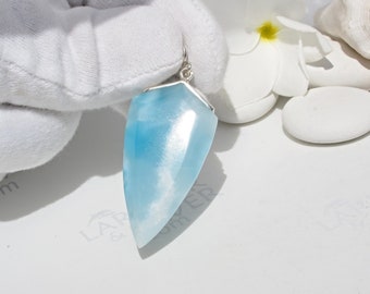 Fantastic faceted blue crystal pendulum, Shield of Neptune - rare Larimar gemstone pendant 925 silver aqua blue topaz fast delivery men gift