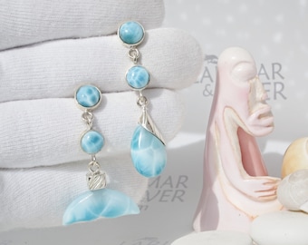 Aqua post earrings, Tropical Splash - mismatched Larimar earring dangling office siren jewelry fast delivery worldwide great gift for friend