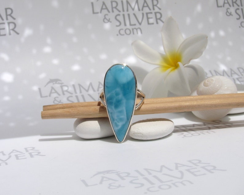 Larimar ring size 8 by Larimarandsilver Larimar teardrop ring silverblue streammountain stormLarimar jewelrygift for her Wild River