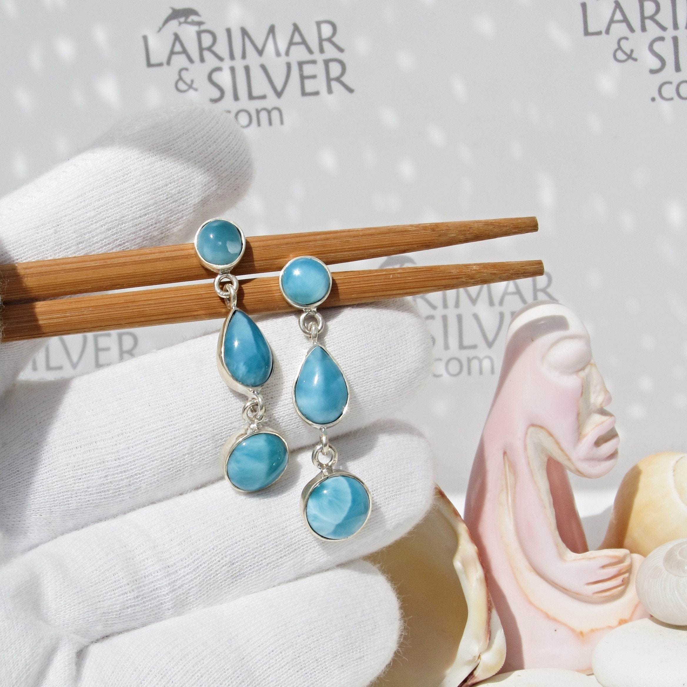 Larimar Stone Guardian Post Oval Earrings Larimar Stone Guardian Post Oval Earrings