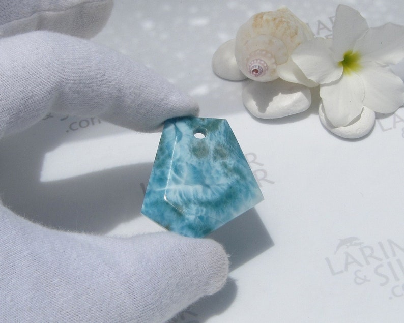 Larimar beach pendant by Larimarandsilver Ocean Pentagon faceted Larimar stone beadsurf pendantaqua tealLarimar supplygift for friend