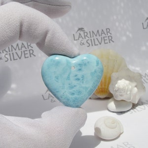 BIG Larimar bead by Larimarandsilver, I Love Frozen - soft blue Larimar heart stone/ice blue heart bead/love fairy/focal drilled/love gift