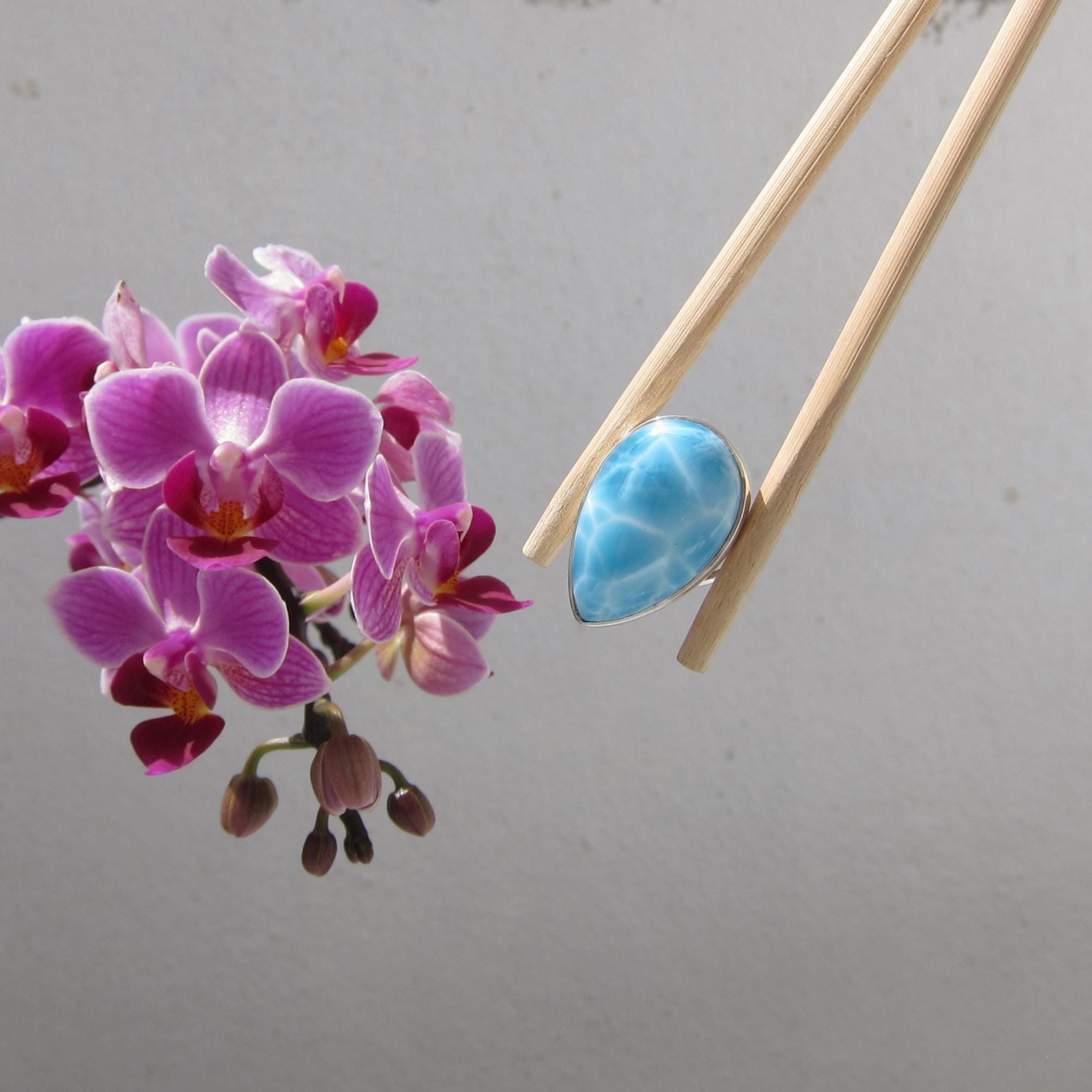 Schitterende Larimar-schildpadring maat 7, Oceanis - AAA Larimar-druppelring 925 zilveren zeegodin sirene koningin levering wereldwijd speciaal cadeau