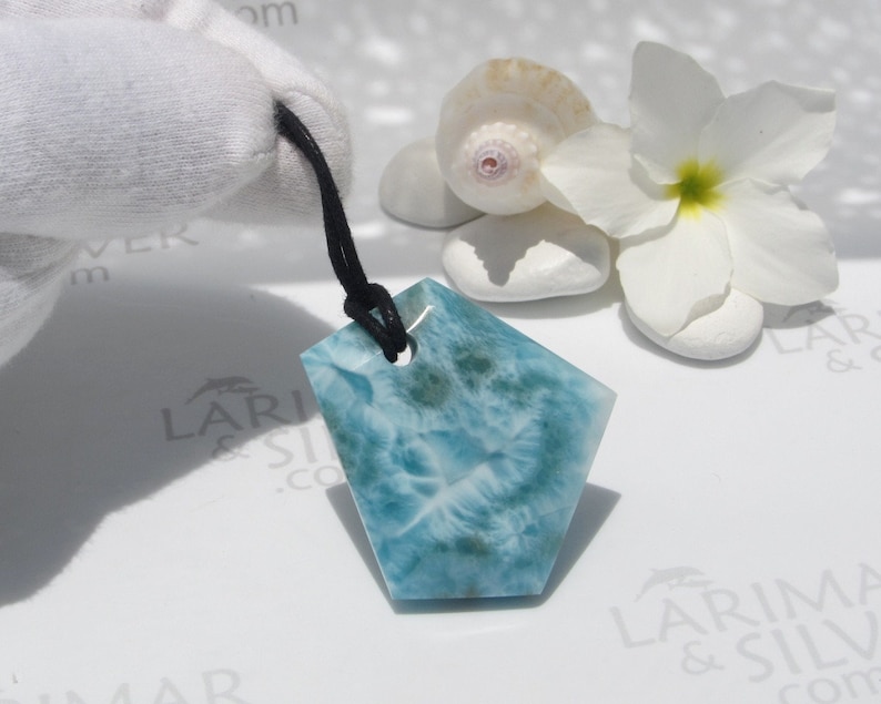 Larimar beach pendant by Larimarandsilver Ocean Pentagon faceted Larimar stone beadsurf pendantaqua tealLarimar supplygift for friend