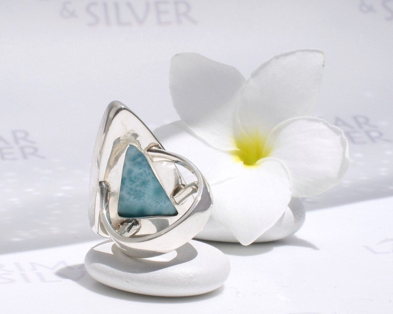 Caribbean Sail Larimar ring size 8.75 by Larimarandsilver Larimar triangle ring sterling silvercocktail ringturquoise ringwoman gift