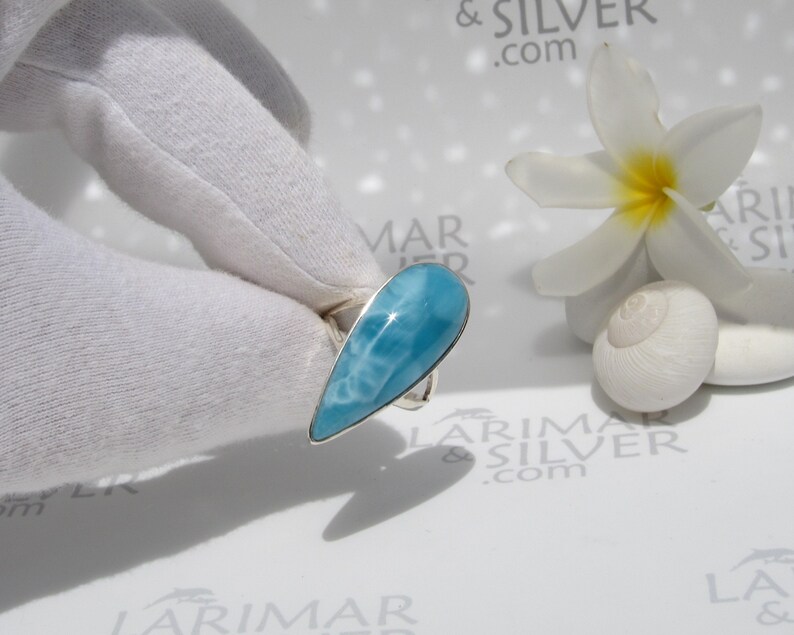 Larimar ring size 8 by Larimarandsilver Larimar teardrop ring silverblue streammountain stormLarimar jewelrygift for her Wild River