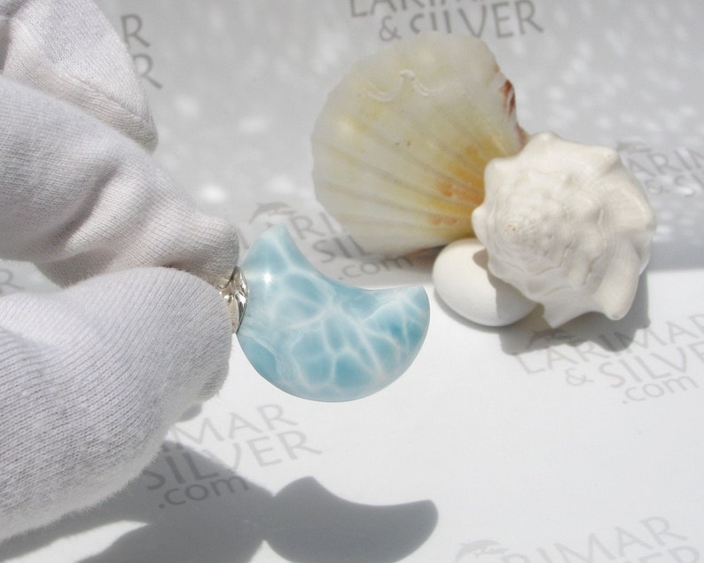 turtleback Larimar pendant 925 silverblue moonlarimar jewelrygift for woman Tides of Winter Larimar moon pendant by Larimarandsilver