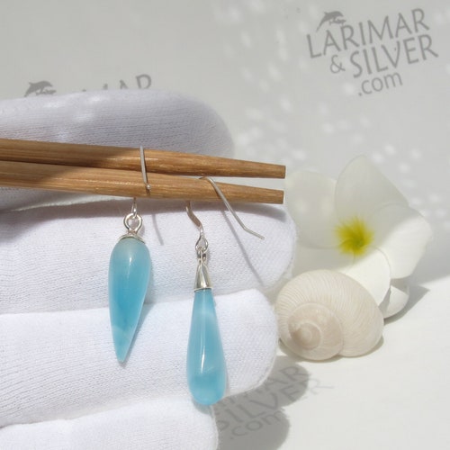 AAA Larimar earrings by Larimarandsilver, Frozen Magic - Larimar teardrops earrings hook 925 shops silver/fast delivery Larimar jewelry/woman gift