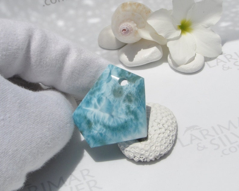 Larimar beach pendant by Larimarandsilver Ocean Pentagon faceted Larimar stone beadsurf pendantaqua tealLarimar supplygift for friend