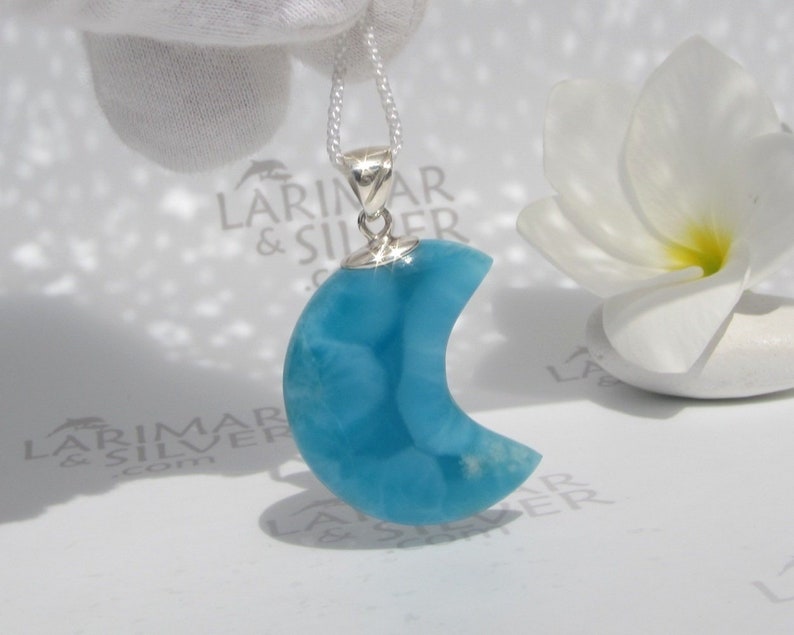 AAA Larimar moon pendant by Larimarandsilver Larimar pendant 925 silverblue moonLarimar jewelrygift for her Great Magician of the Seas