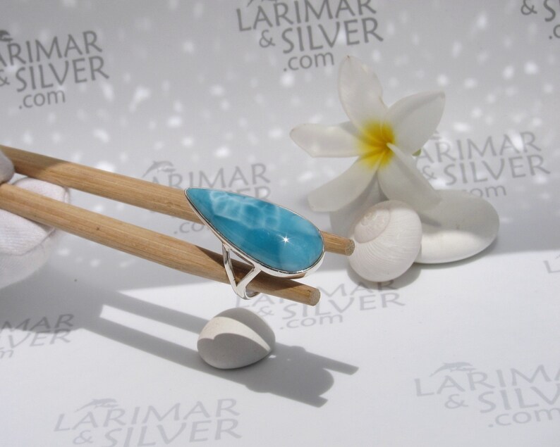 Larimar ring size 8 by Larimarandsilver Larimar teardrop ring silverblue streammountain stormLarimar jewelrygift for her Wild River