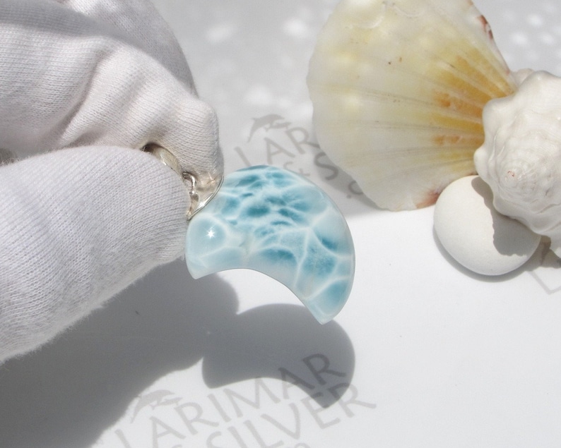 turtleback Larimar pendant 925 silverblue moonlarimar jewelrygift for woman Tides of Winter Larimar moon pendant by Larimarandsilver