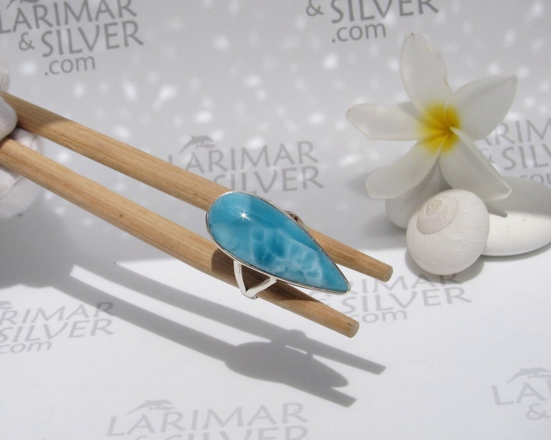 Larimar ring size 8 by Larimarandsilver Larimar teardrop ring silverblue streammountain stormLarimar jewelrygift for her Wild River