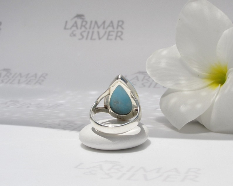 Larimar ring size 6.75 by Larimarandsilver Blue Lake in the Sky azure Larimar pear ring 925 silverwater dropLarimar jewelrygift for her