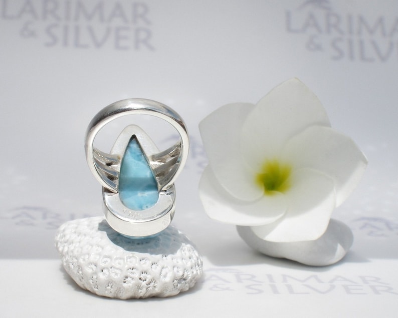Larimar ring size 6.75 by Larimarandsilver Dive in the Sky lake blue Larimar pear ring 925 silverSwiss bluewater drophandmade Larimar